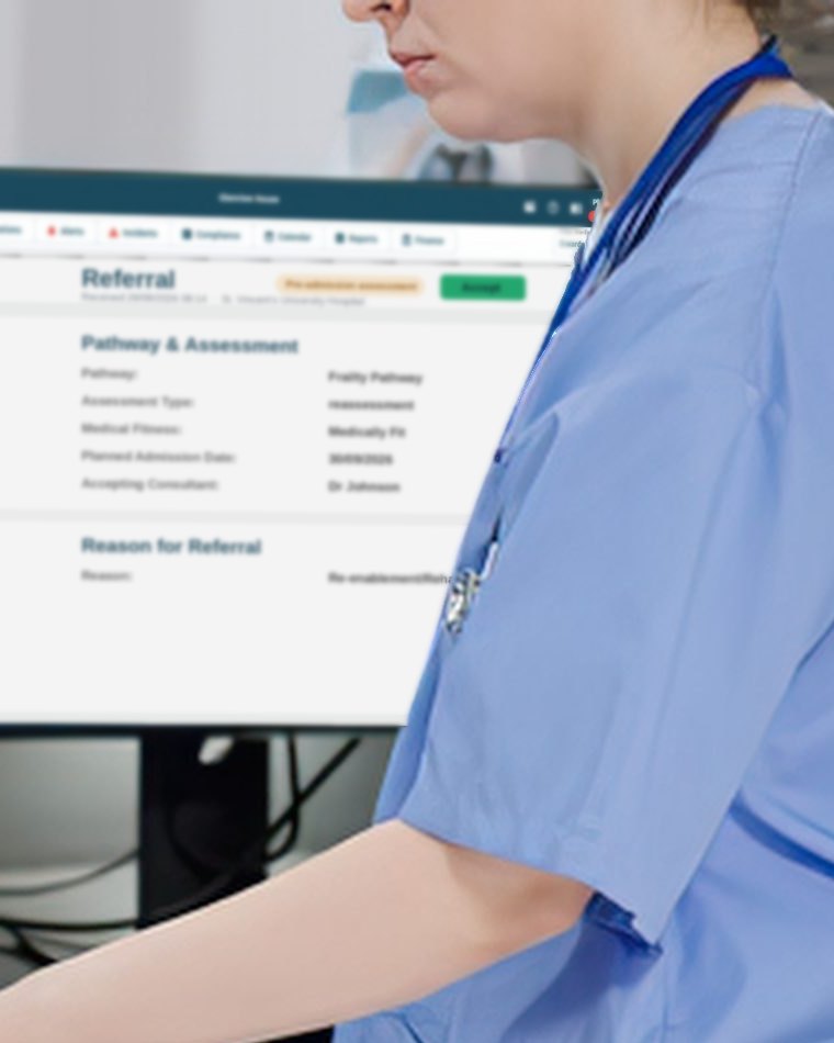 A nurse reviewing a referral in connects.health